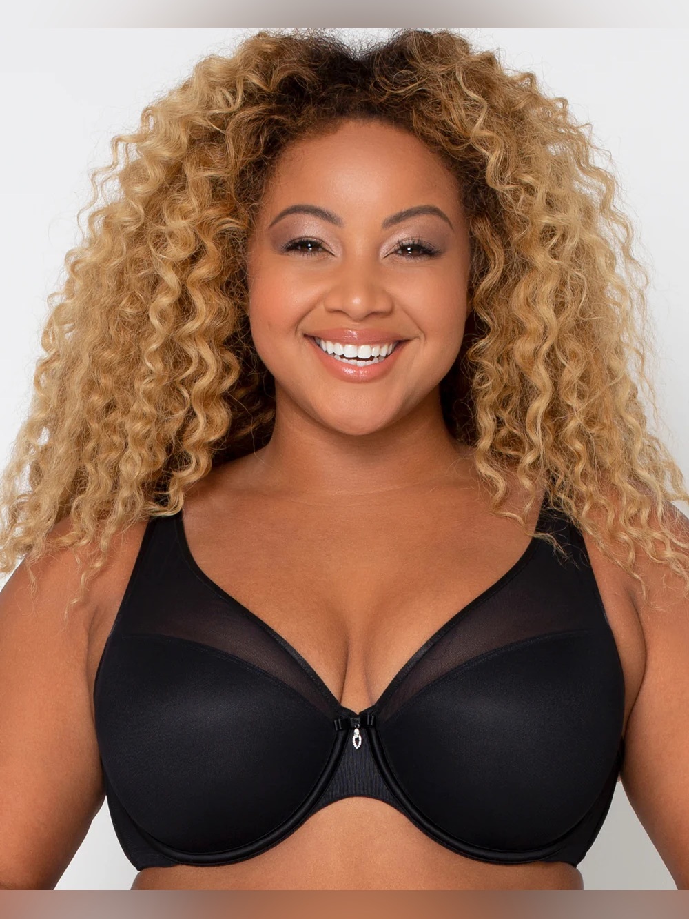 Curvy Couture | Women's Sheer Mesh Plunge T-Shirt Bra Size 46DDD NWT Black